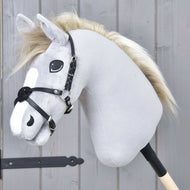 Hobby Horse Noseband Mexico Black by LarDen in black leatherette, crossed over the nose of a grey plush head