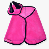Hobby Horse Set Hot Pink (ear bonnet + blanket) by LarDen, soft velvety blanket and ear bonnet with black ears and trim