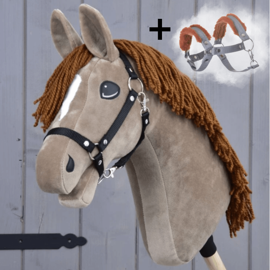 Hobby Horse Oliver with Black Halter + Fur Halter for FREE by LarDen, light brown with a brown mane, plus a grey fur halter