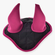 Hobby Horse Ear Bonnet Thermo Sky by LarDen in black diamond quilting with magenta ears and a magenta edge