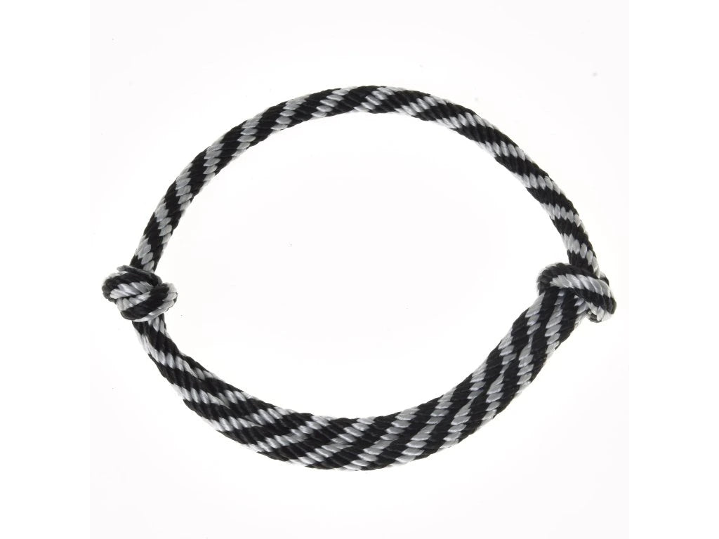 Hobby Horse Cordeo black stripe by LarDen, a twisted rope neck ring in black and light grey with two sliding knots