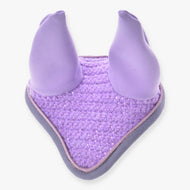 Hobby Horse Ear bonnet Orchid by LarDen in lilac crochet with sparkly thread, lilac fabric ears and grey-violet trim
