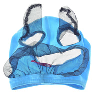 Hobby Horse Vliegenmasker plat van boven, lichtblauwe stretchstof met marineblauw gaas voor oren en ogen