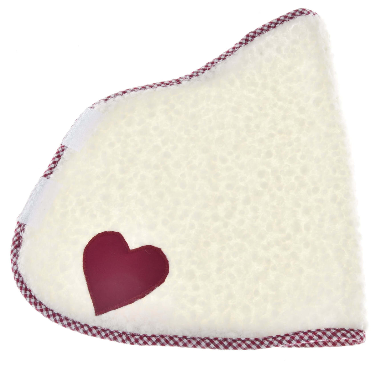 Deken cube rood voor Hobby Horse plat van opzij, crème fleece met hart en witte klittenbandsluitingen