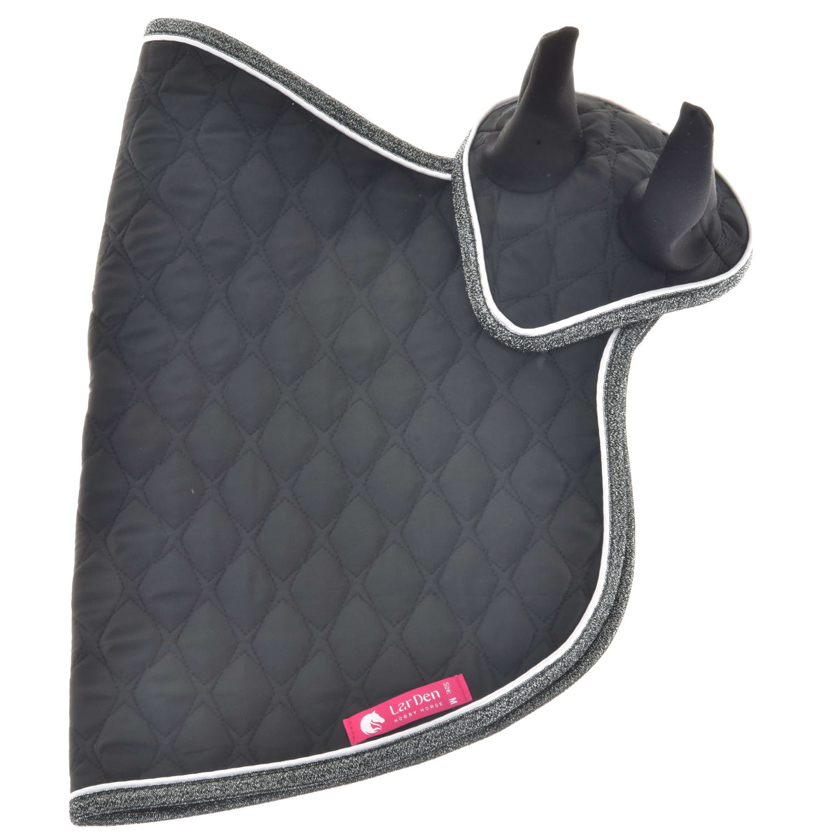Hobby Horse Set Thermo Black Queen plat van buiten: ruitstiksels, zwarte oren en zilvergrijze rand