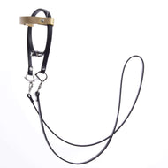 LarDen Hobby Horse Complete Leatherette Bridle black with gold headband, thin black reins and silver snap hooks