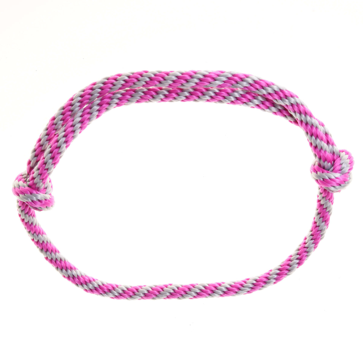Hobby Horse cordeo from the Set Start Pink, a pink and grey twisted rope neck loop with two knots on a white background