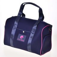 Marineblauwe Hobby Horse sporttas met roze bies, opgezette handvatten van band en ritsvak aan de zijkant