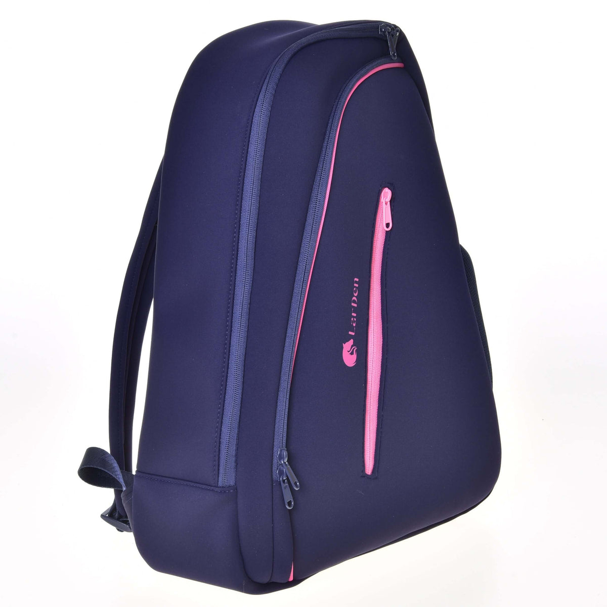 Sac à dos Hobby Horse LarDen en néoprène bleu marine avec zips roses, poche avant en biais et logo rose