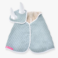 Hobby Horse Set Manchester Little Green by LarDen: sage green corduroy blanket and ear bonnet with a cream fleece collar