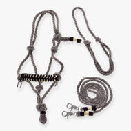 Hobby Horse Rope set Splendid by LarDen: taupe rope halter, neck ring and reins with dark brown and gold braided accents