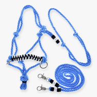 Hobby Horse Rope set Malibu by LarDen: light blue rope halter, neck ring and reins with black and white braided accents