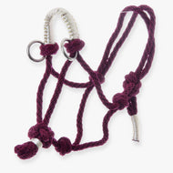 Touwhalster Czi-Czi van LarDen voor Hobby Horse, bordeaux geknoopt touw met wit omwikkelde neusriem en zilveren ringen
