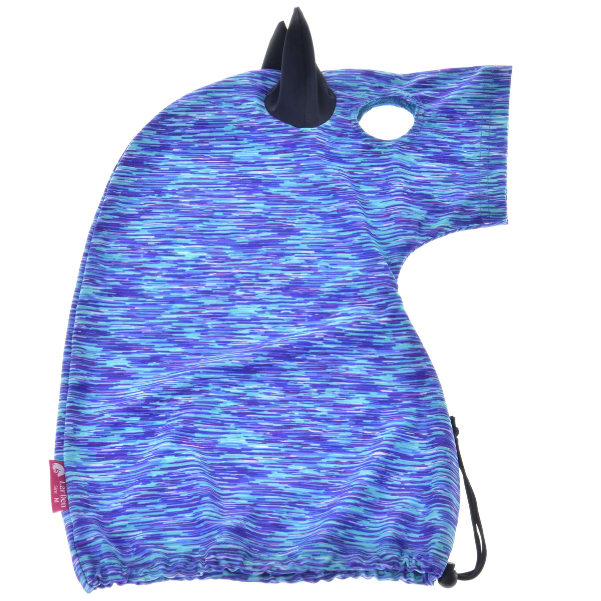 Combinaison de protection Hobby Horse Sea à plat : Lycra chiné bleu et violet, oreille marine, ouverture pour l’œil et cordon de serrage