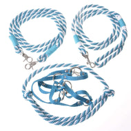 Set Start turquoise van LarDen voor Hobby Horse: halster van band, cordéo, halstertouw en teugels in turquoise en wit