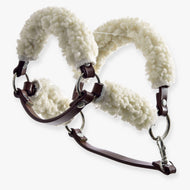 LarDen Hobby Horse bruin halster met compleet bont - kunstleer, zacht crèmekleurig bont op kopstuk en neusriem, zilveren ringen