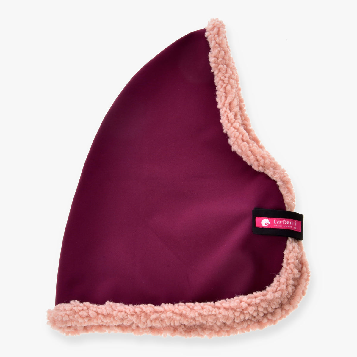 Couverture d'écurie Royal Burgundy de LarDen pour Hobby Horse bordeaux profond, bordée tout autour de polaire bouclée rose pâle