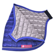 Hobby Horse deken DeLuxe Blue opengevouwen met beide kanten zichtbaar: blauw en zilvergrijs gestikt, zwart klittenband en LarDen-label