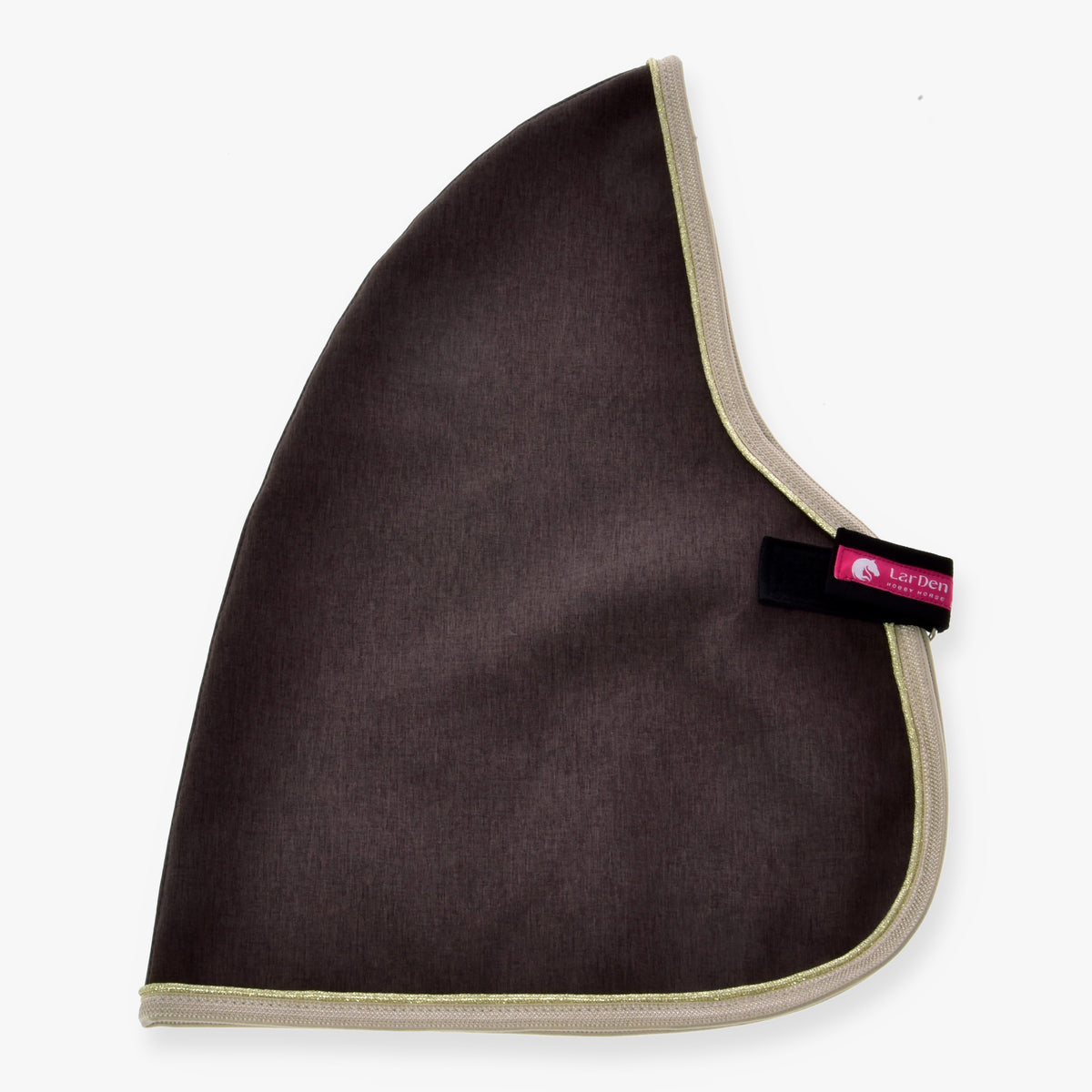 Staldeken Brown Majesty van LarDen voor Hobby Horse van gemêleerde donkerbruine stof met beige rand en gouden glitterrand
