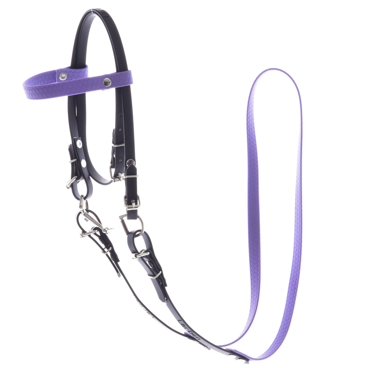 Bride complète sans muserolle Light Purple LarDen pour Hobby Horse, montants noirs avec frontal et rênes lilas