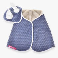 Hobby Horse Set Manchester Plum by LarDen: dusty blue corduroy blanket with cream fleece collar and matching ear bonnet