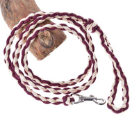 Gebreid halstertouw Maroon van LarDen voor Hobby Horse, bordeauxrood en crème gevlochten koord met zilveren musketonhaak