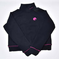 Zwarte Hobby Horse LarDen sweatshirt met korte rits, roze paardenhoofdlogo en roze biesjes aan manchetten en zoom