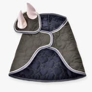 Hobby Horse Set Olivetti by LarDen: olive green heart-quilted blanket and ear bonnet with cream ears and grey trim