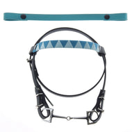 Black Hobby Horse bridle with bit and turquoise triangle browband, plus a second plain turquoise browband with press studs