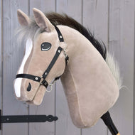Hobby Horse Piccolino avec licol noir de LarDen, tête en peluche beige grisé à liste blanche et crinière noire et argentée