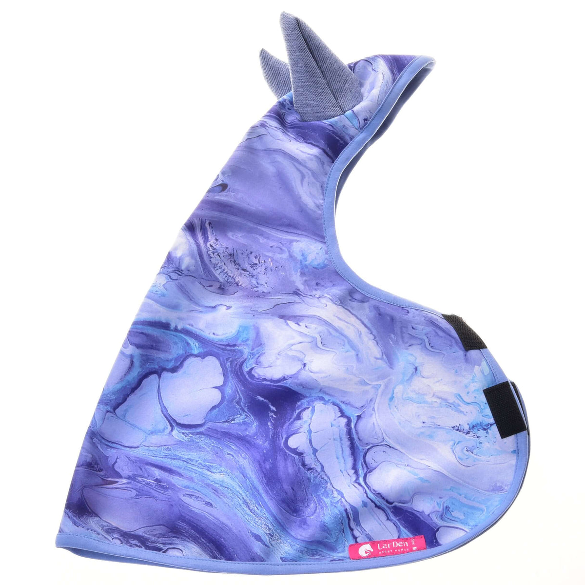 Hobby Horse regenjas Galaxy Blue plat neergelegd: blauw-paars marmerpatroon, lichtblauwe bies en klittenbandriempjes