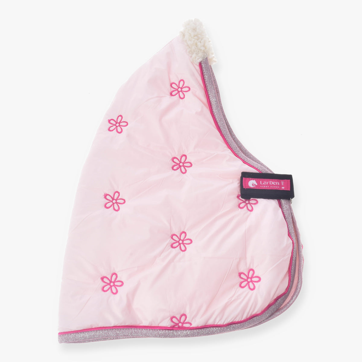 Staldeken Rosy van LarDen voor Hobby Horse in lichtroze met geborduurde roze bloemen, glitterrand en crèmekleurige fleecekraag
