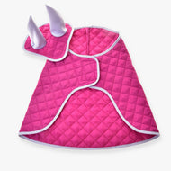 Ensemble Hot Pink Silver pour Hobby Horse de LarDen : couverture et bonnet d'oreilles matelassés rose vif, bordure et oreilles argentées