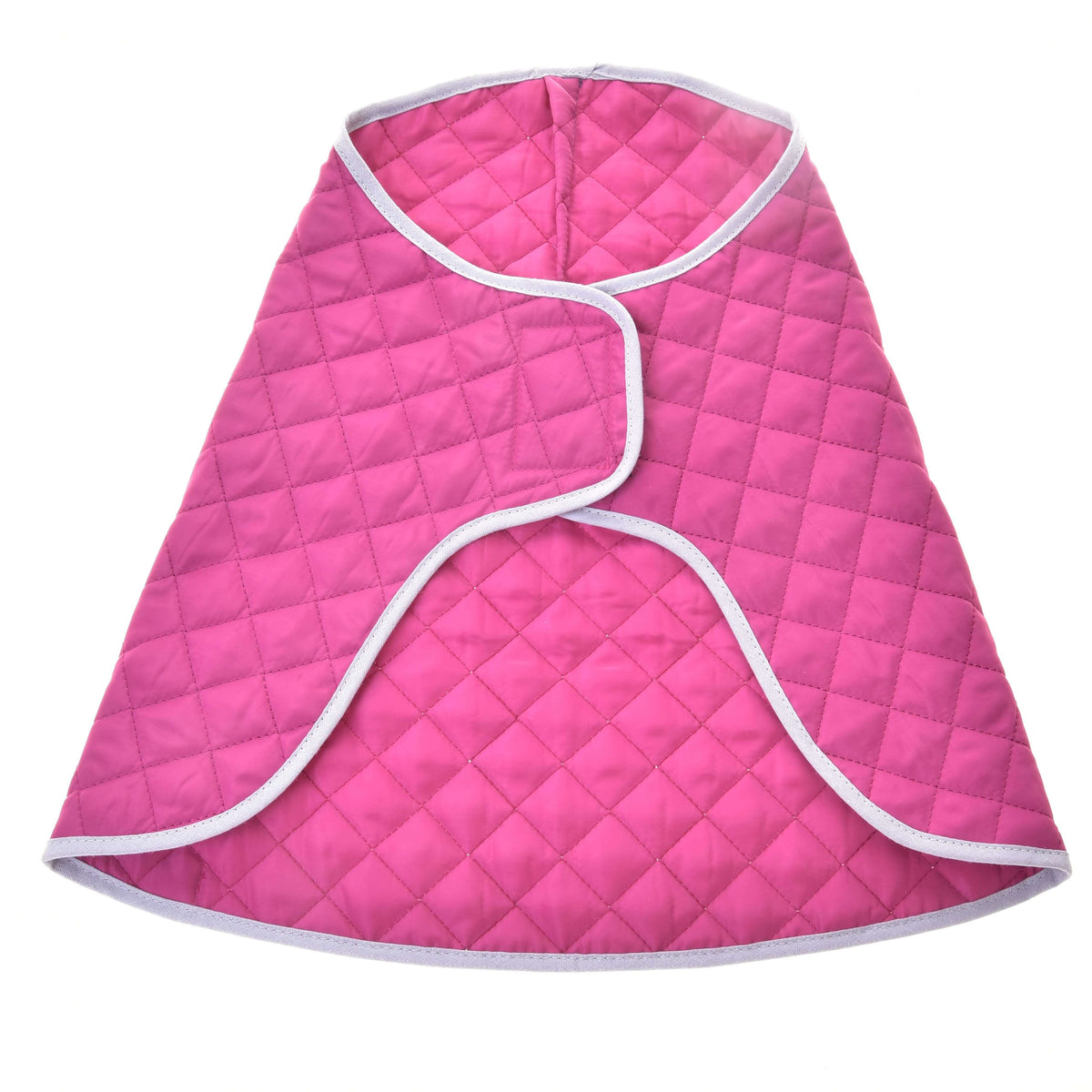 Gewatteerde felroze deken uit de Set Hot pink Zilver opengevouwen, met zilvergrijze bies en sluiting aan de voorkant