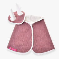 Hobby Horse Set Manchester Tea Rose by LarDen: dusty pink textured blanket with fleece lining and ear bonnet with white ears