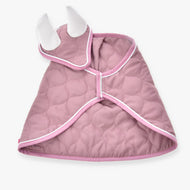 Hobby Horse Set Dusty Rose by LarDen: quilted dusty pink blanket and ear bonnet with white ears and white piping