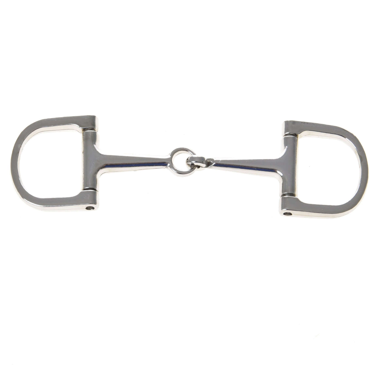 LarDen Hobby Horse bit D-Ring, een glanzende zilveren trens met twee D-vormige ringen en gebroken mondstuk, op wit