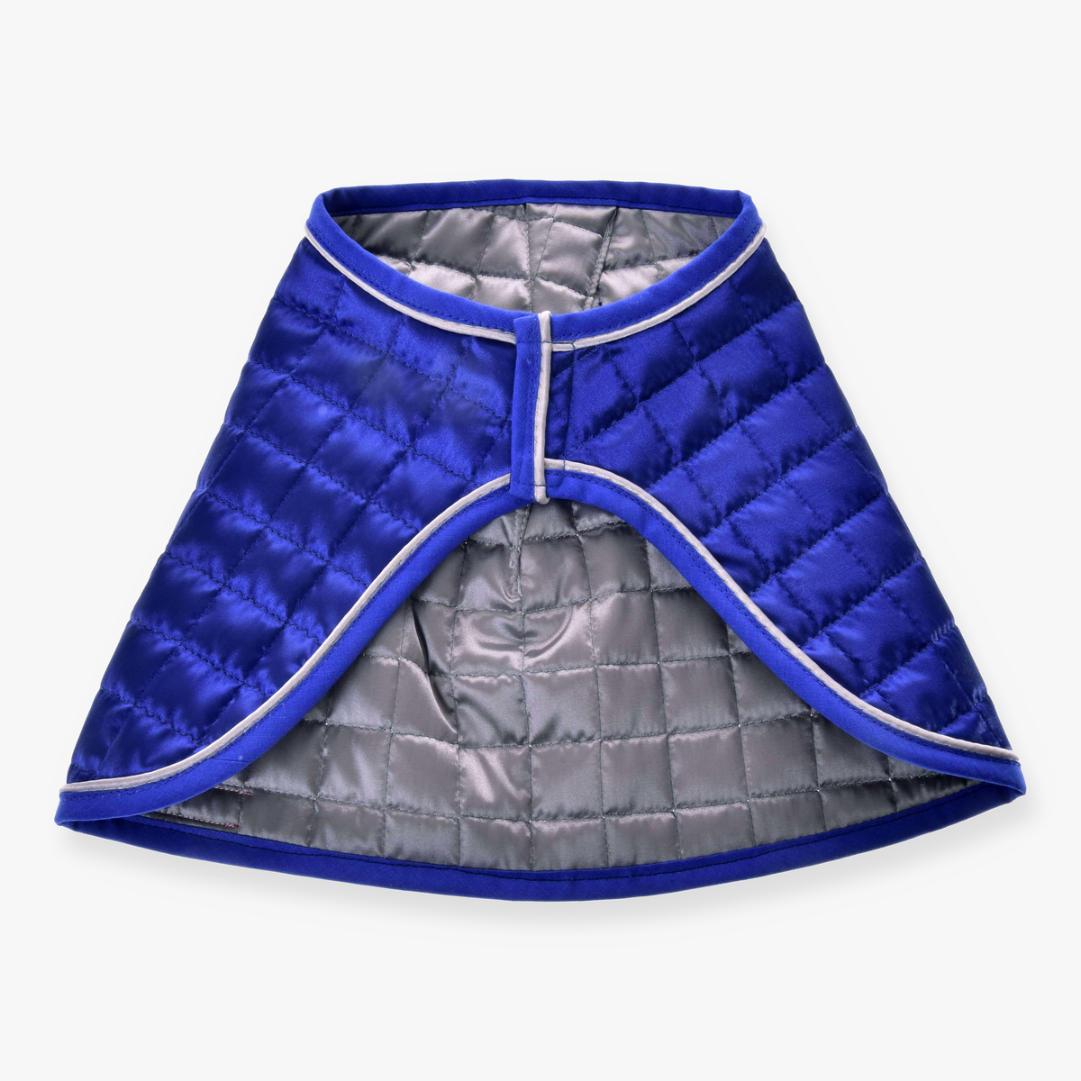 Hobby Horse Blanket DeLuxe Blue double-sided by LarDen, glossy royal blue square quilting with a silver-grey reverse