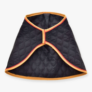 Hobby Horse Blanket Flag by LarDen, a black diamond-quilted blanket with gold binding and red piping