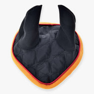 Bonnet d’oreilles Flag DE de LarDen pour Hobby Horse, matelassé noir avec oreilles noires, passepoil rouge et bord jaune or