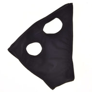 Zwart masker zonder oren plat van opzij, gladde stretchstof met twee ronde openingen voor oog en oor