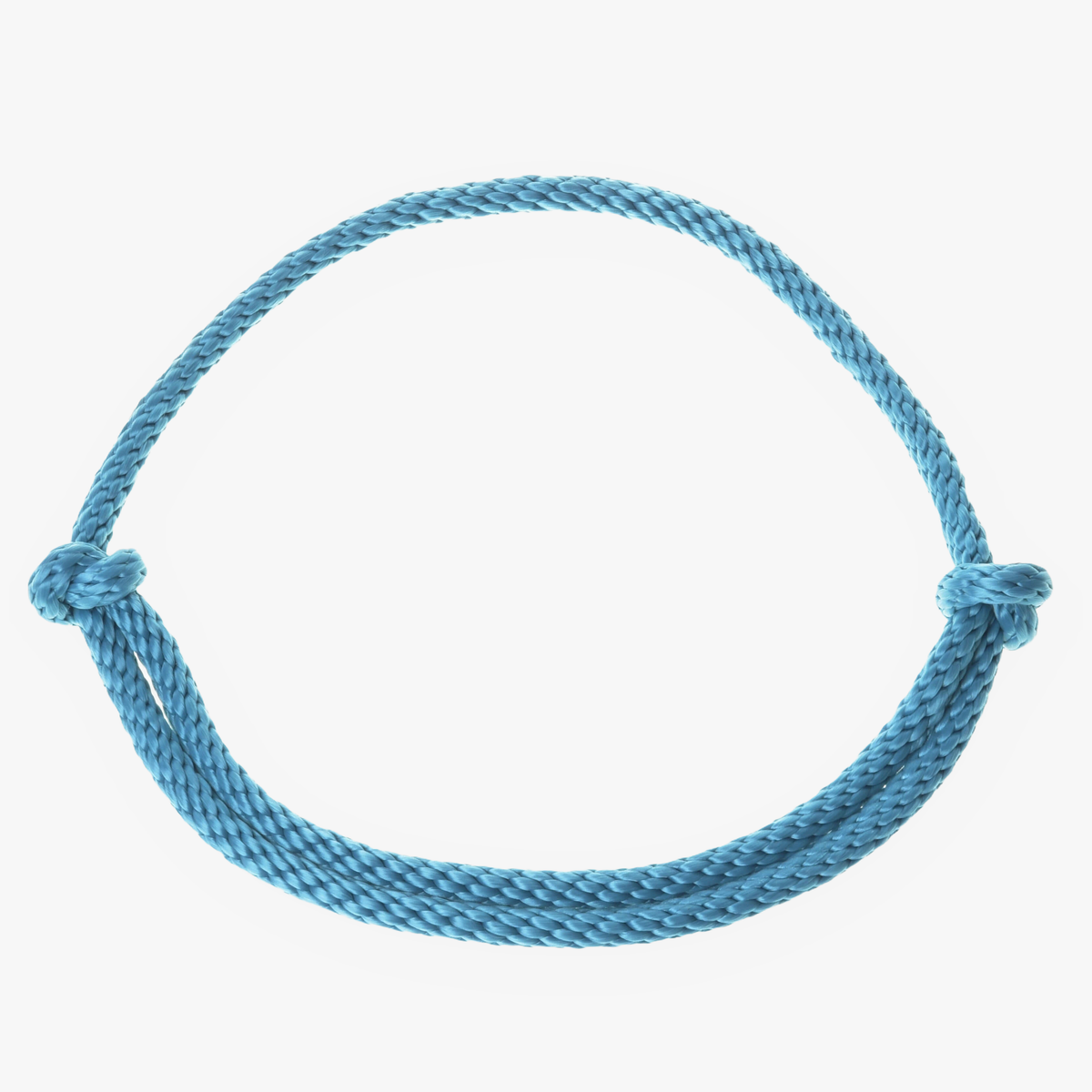 Hobby Horse Cordeo Turquoise by LarDen, a turquoise braided cord neck ring with two sliding knots, on white