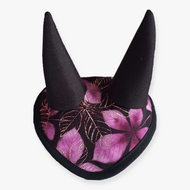 Bonnet d'oreilles Marron Pourpre pour Hobby Horse de LarDen, feuilles de marronnier violettes sur fond noir et oreilles en filet noir