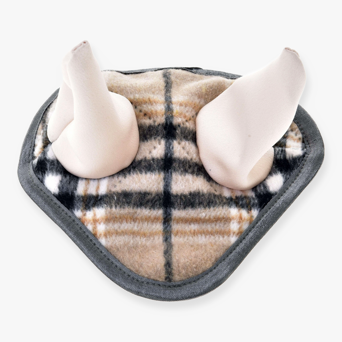 Bonnet d’oreilles Cremo England de LarDen pour Hobby Horse, bonnet beige à carreaux, oreilles crème et bordure grise