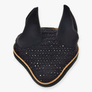 Hobby Horse Ear bonnet crocheted Black Gold by LarDen in glittery black crochet with black fabric ears and gold piping