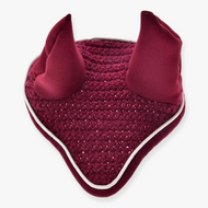 Hobby Horse Ear bonnet crocheted Lux Maroon by LarDen in sparkly maroon crochet with matching ears and white piping