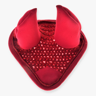 Hobby Horse Ear bonnet crocheted red by LarDen in sparkly red crochet with red fabric ears and red binding