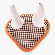 Hobby Horse Ear bonnet english brown plaid by LarDen in brown houndstooth with white ear covers and caramel trim