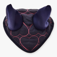 Hobby Horse Ear Bonnet Pink Heart by LarDen, navy quilted with pink heart stitching, navy ears and a navy cord edge