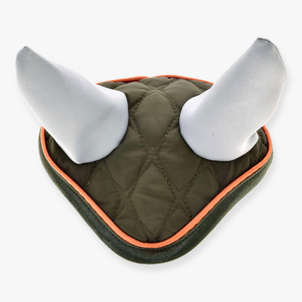 Hobby Horse oornetje Sport van LarDen, olijfgroen doorgestikt met lichtgrijze oren en oranje bies